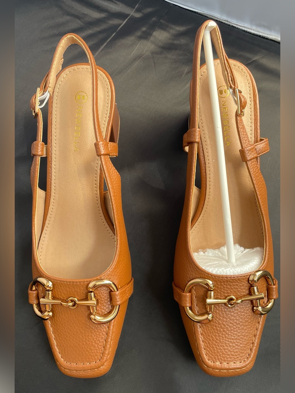 Newbella Womens Brown Slingback Pumps Square Toe Block Heel Size 8 NIB